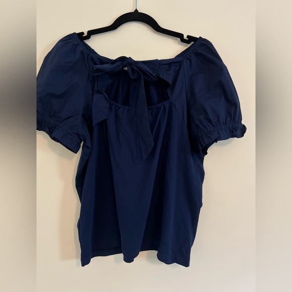 J.Crew Womens Navy Blue Off-Shoulder Top $59.50 Casual Tie Bow Back Cinched Chic - Picture 11 of 13